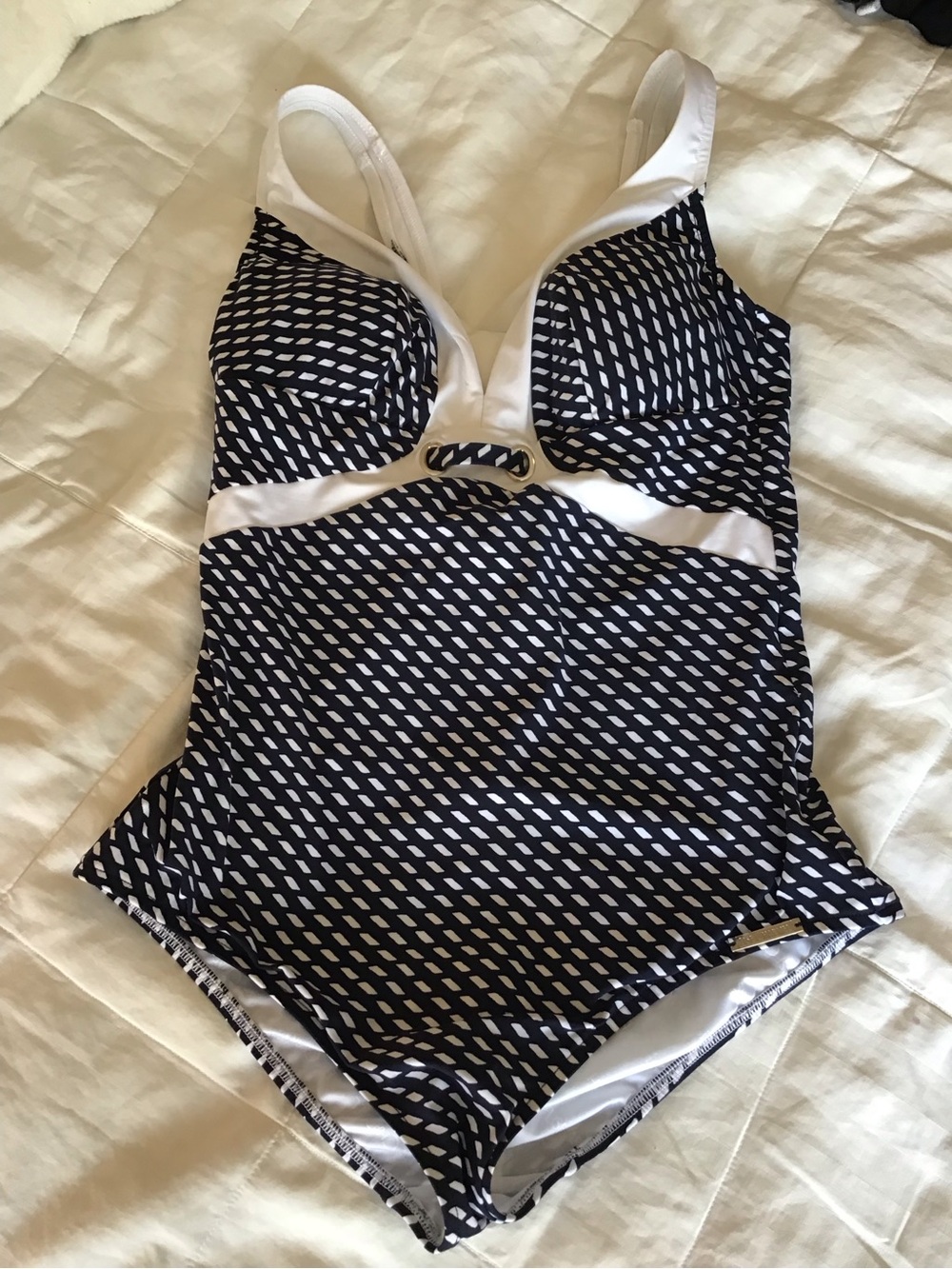 Girls' Navy and White Geometric One-Piece Swimsuit